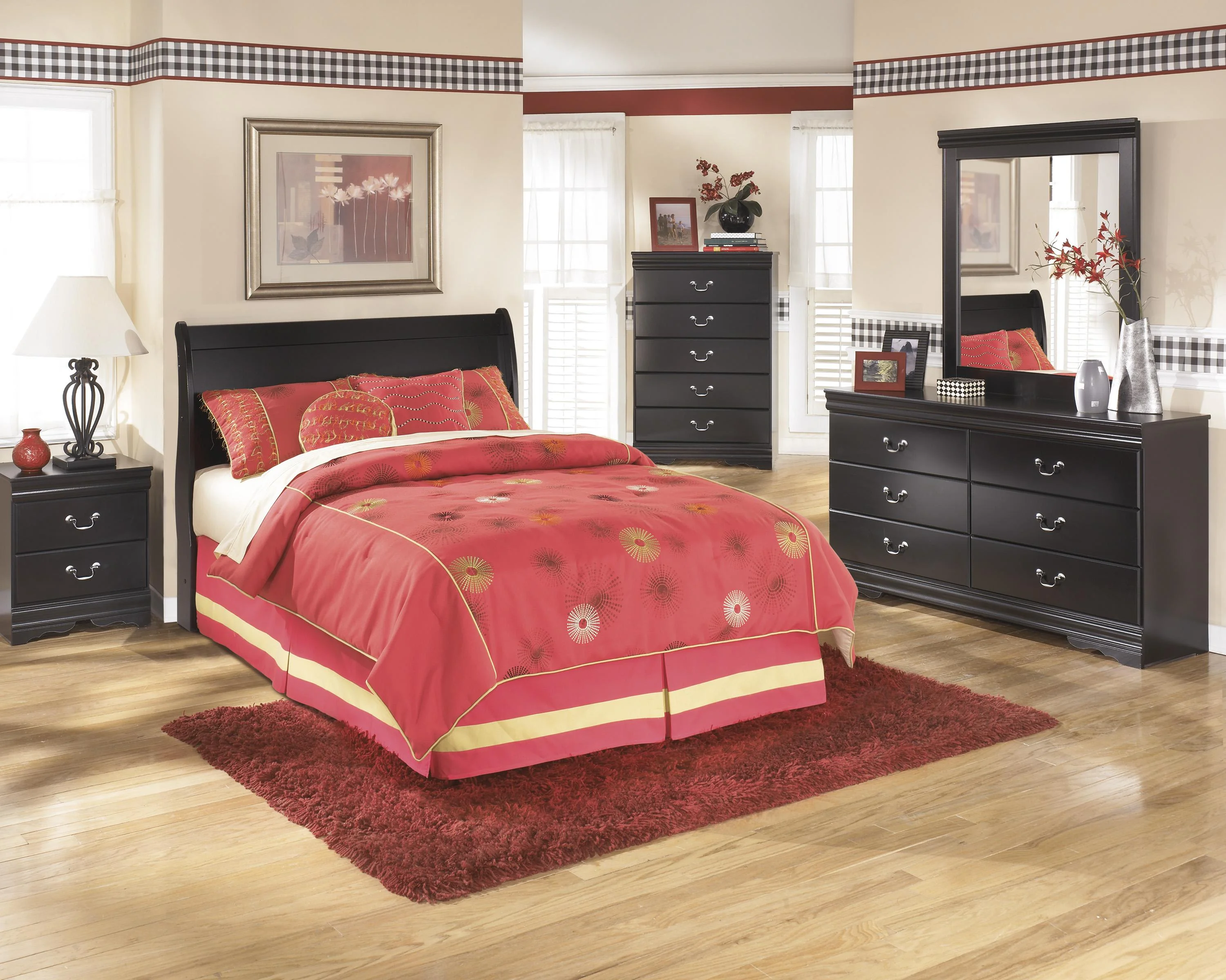 Full Sleigh Headboard, Dresser, Mirror, Chest and Nightstand