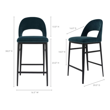 Roger Counter Stool Teal Velvet