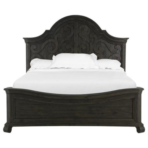 Traditional Queen Panel Bed with Curved Headboard and Footboard