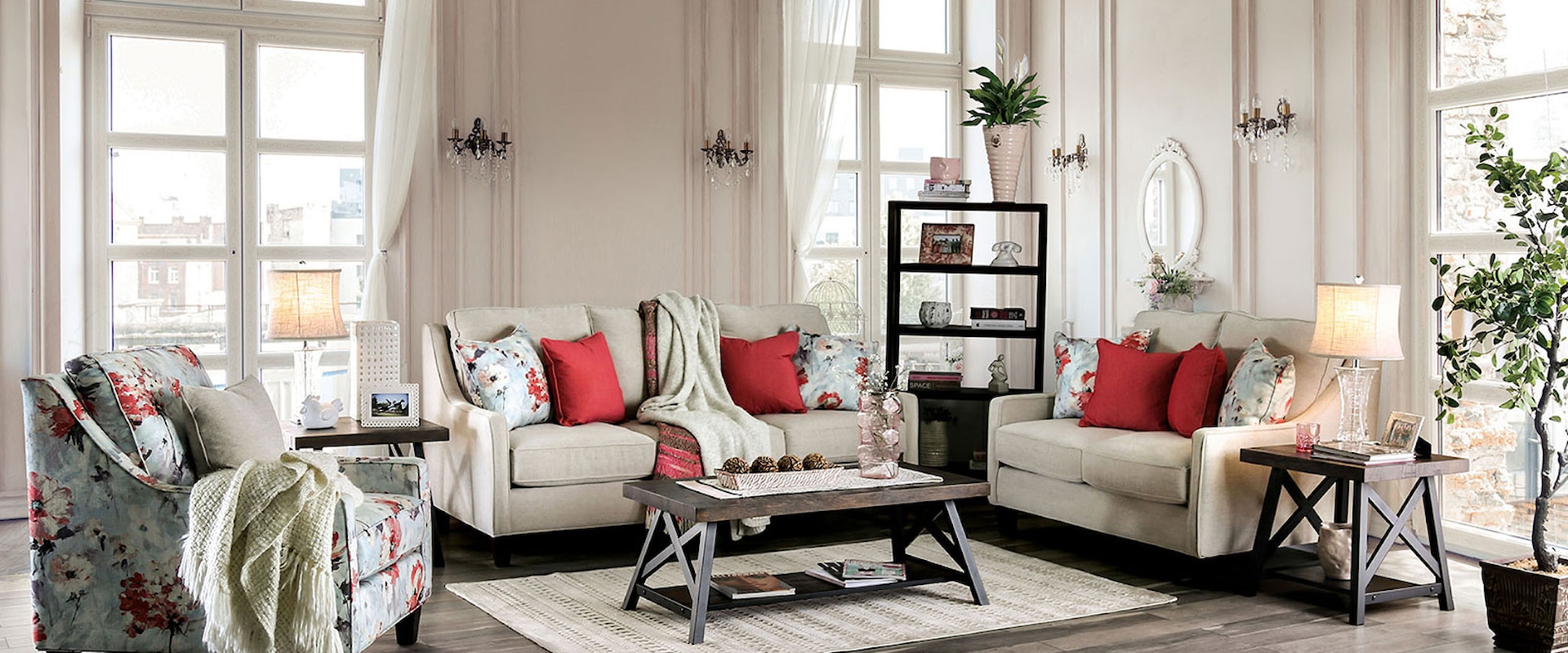 Transitional Sofa and Loveseat Set with Sloped Arms
