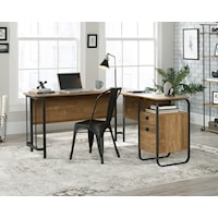 Rustic L-Shaped Computer Desk with File Drawer