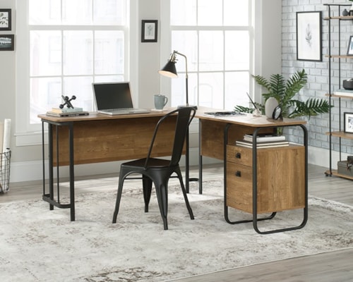 Rustic L-Shaped Computer Desk with File Drawer