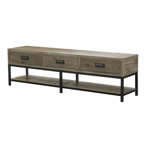 Bench Cocktail Table with Three Drawers and Base Shelf