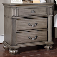 Traditional 3-Drawer Nightstand with Antique Brass Handles