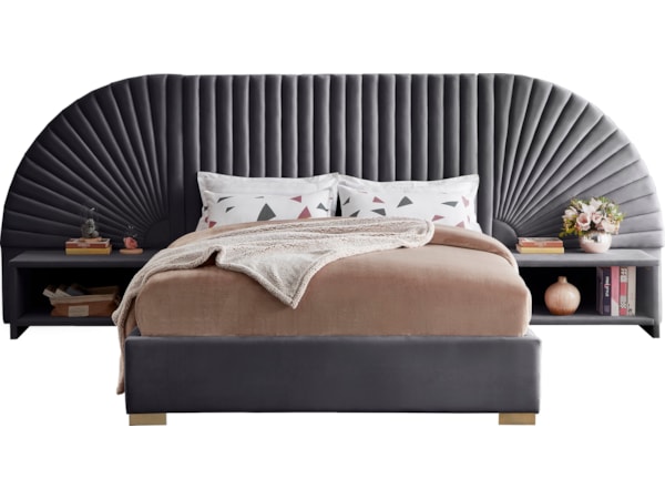 3-Piece Grey Velvet King Bedroom Set