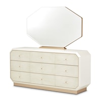 Transitional 9-Drawer Dresser and Mirror with Plinth Base