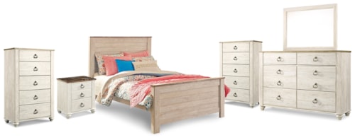 Full Panel Bed, Dresser, Mirror, 2 Chests And Nightstand
