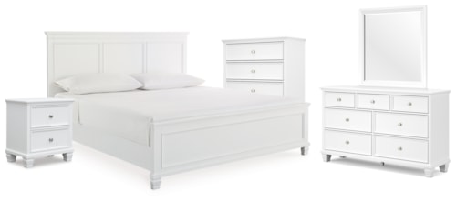King Panel Bed, Dresser, Mirror, Chest And Nightstand