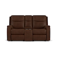 Transitional Power Reclining Console Loveseat with Power Headrests and Lumbar