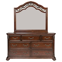 Traditional 7-Drawer Dresser with Arched Mirror