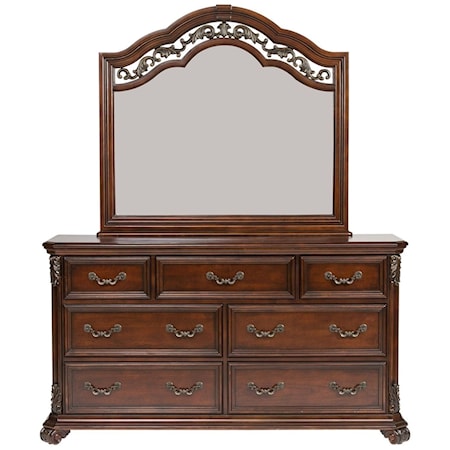 7-Drawer Dresser with Arched Mirror