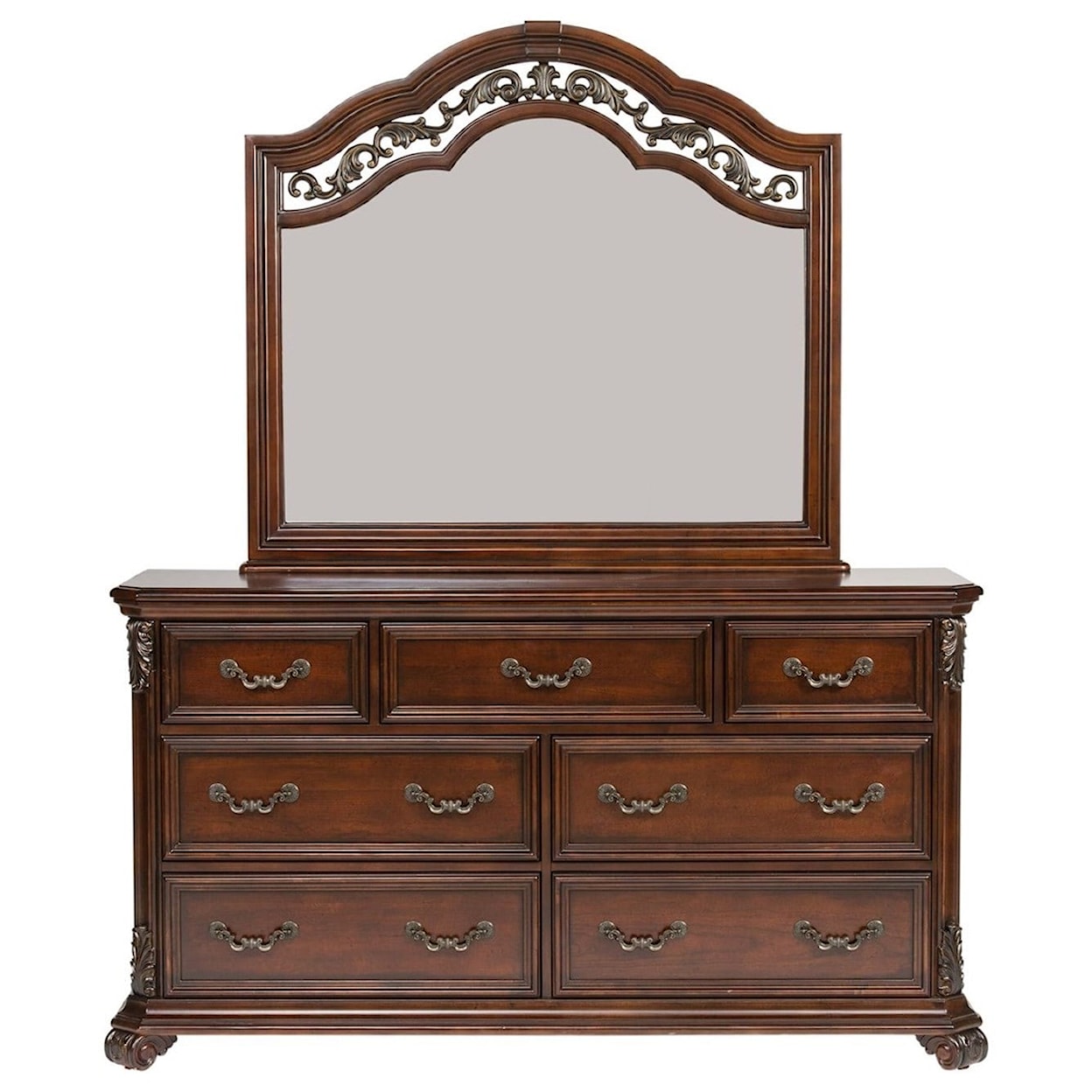 Liberty Furniture Messina Cherry 7-Drawer Dresser with Arched Mirror