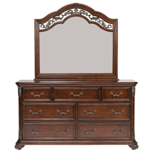 Traditional 7-Drawer Dresser with Arched Mirror