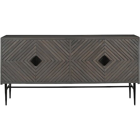 Transitional 4-Door Credenza with Diamond Patterned Door Fronts