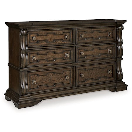 Traditional 6-Drawer Dresser with Felt-Lined Top Drawer