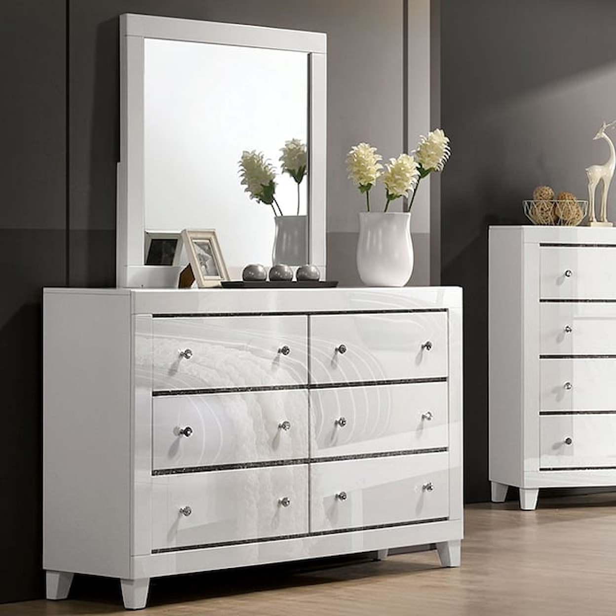 Furniture of America Magdeburg White Dresser and Mirror Set