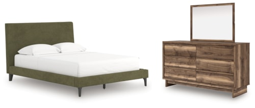 Queen Upholstered Bed, Dresser And Mirror