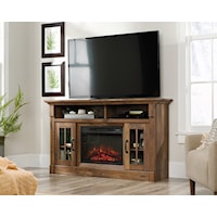 Rustic Fireplace TV Credenza with Open Shelf Storage