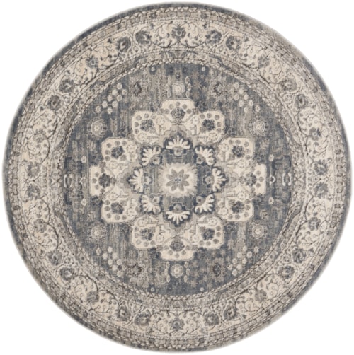 5'3"  Grey/Ivory Round Rug