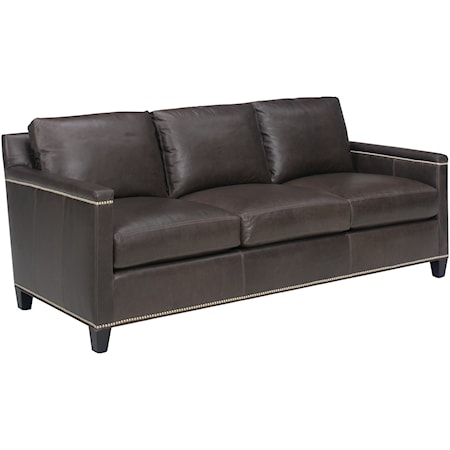 Strada Contemporary Leather Sofa with Nailhead Trim