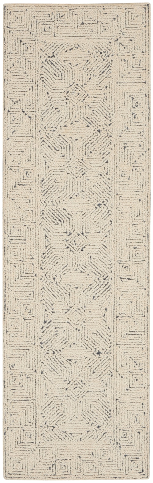 2'3" x 7'6" Ivory/Navy Runner Rug