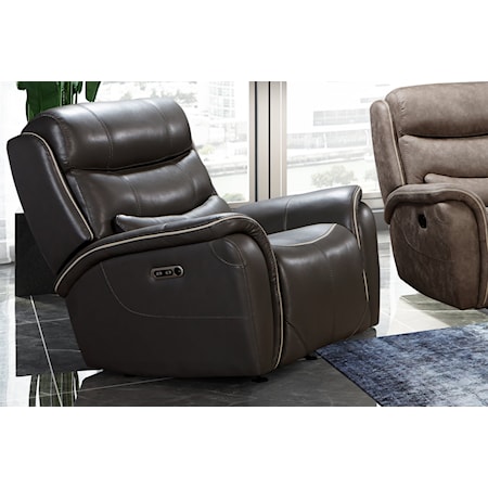 Casual Leather Power Recliner with Adjustable Headrests