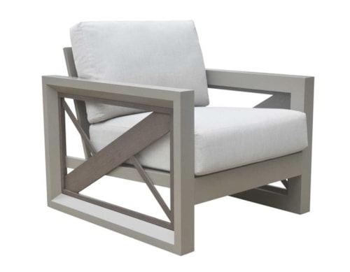 Neutral Contemporary Geometric Metal Patio Arm Chair