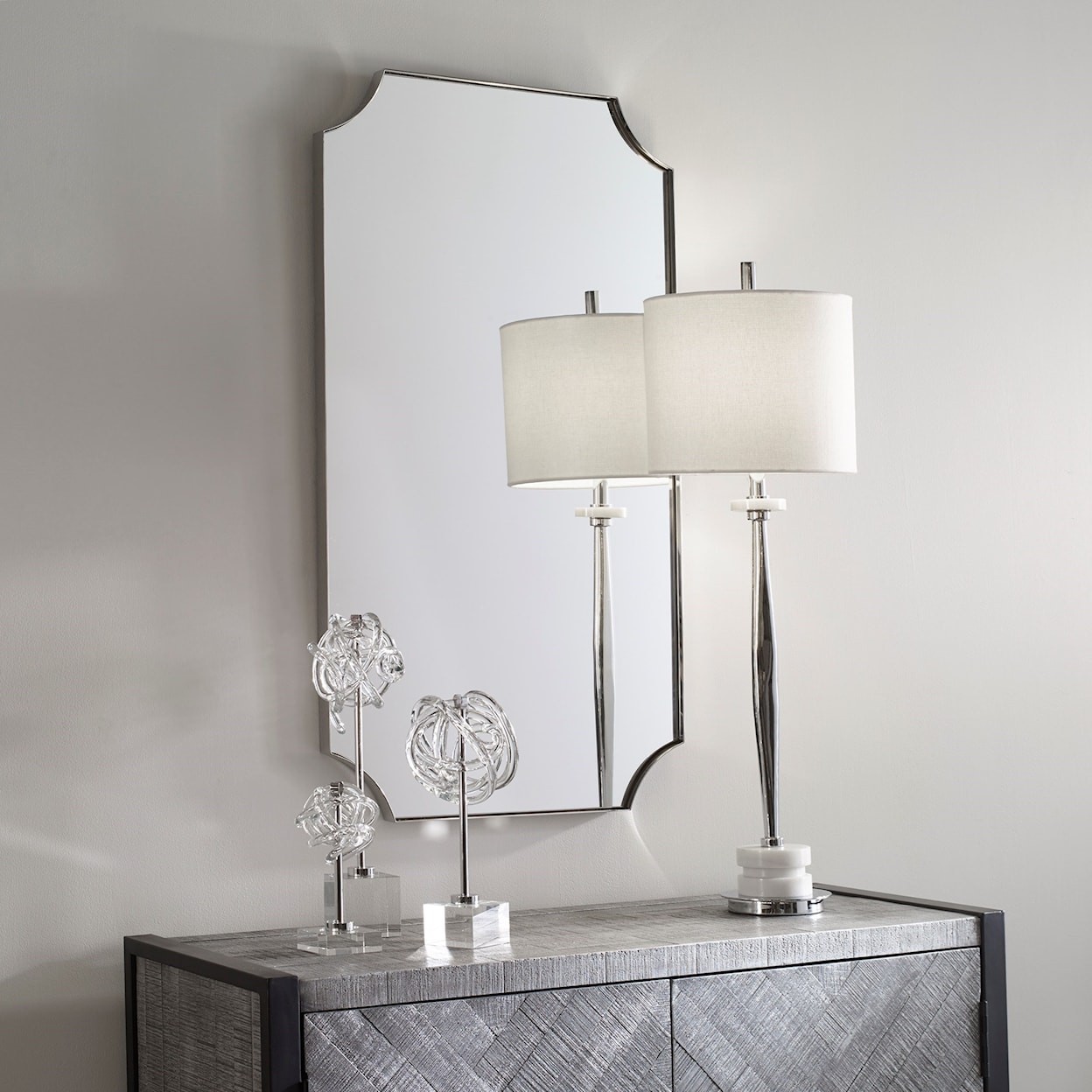 Uttermost Mirrors Lennox Nickel Scalloped Corner Mirror