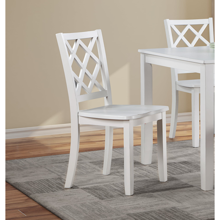 Farmhouse White Dining Chair with Lattice Back