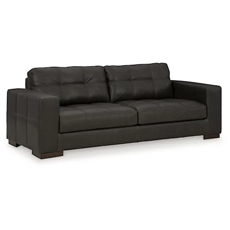 Contemporary Leather Match Sofa with Buttonless Tufting