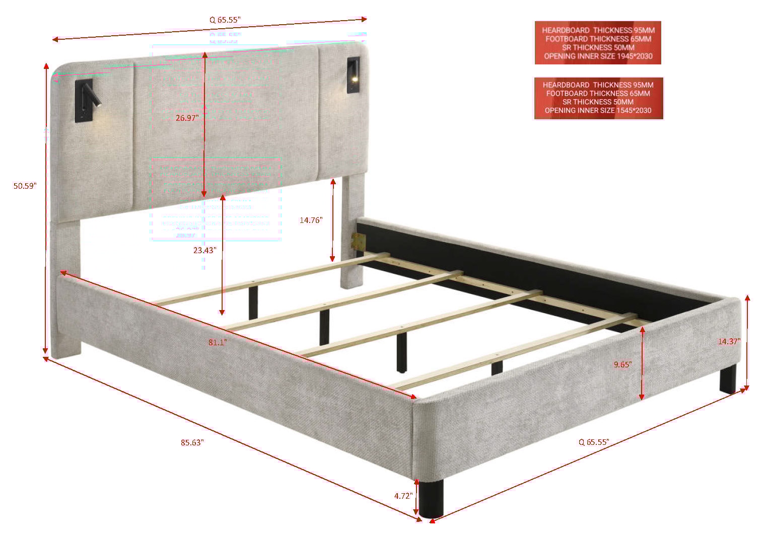 Crown Mark Freya Queen Upholstered Panel Bed with Lights