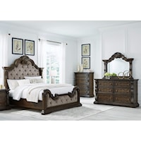Queen Upholstered Bed, Dresser And Mirror