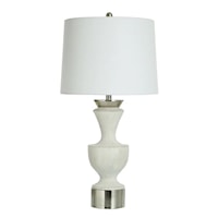 Transitional White Table Lamp with Silver Accents