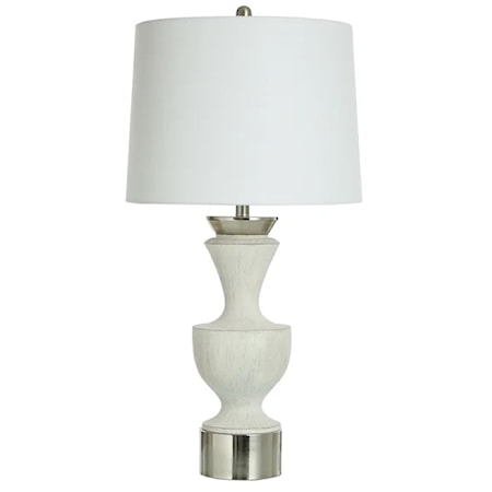 Transitional White Table Lamp with Silver Accents