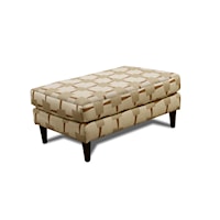 Contemporary Upholstered Rectangular Ottoman with Wood Leg