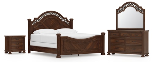 King Poster Bed, Dresser, Mirror And Nightstand