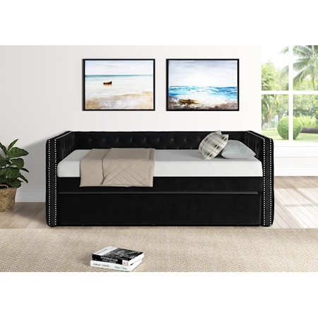 Trina Transitional Daybed with Nailhead Trim and Trundle