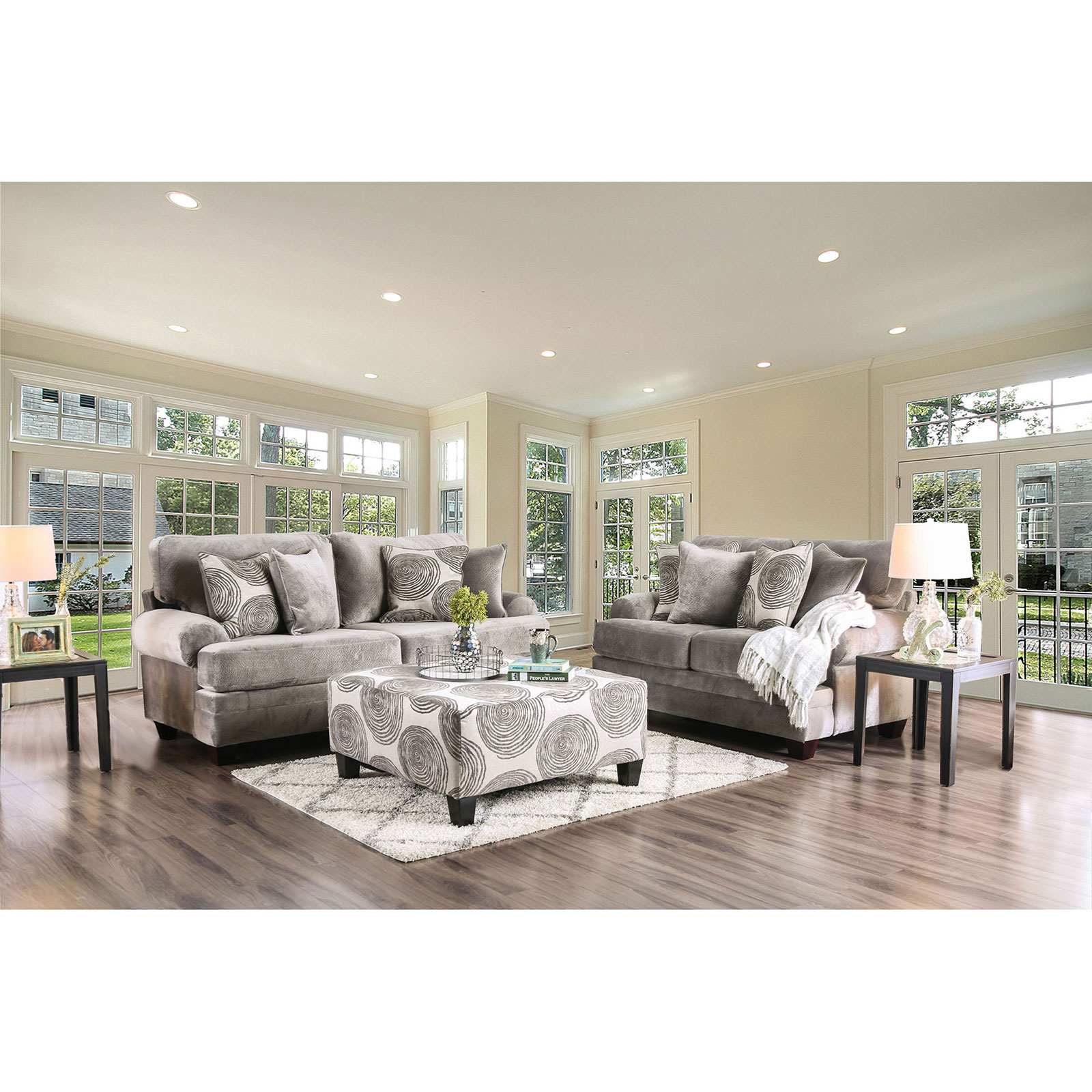 Furniture of America FOA Bonaventura SM5142GY2PC Transitional Sofa
