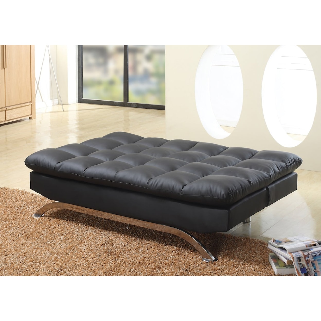 Milton Greens Stars Futons BLACK PU SOFT PLUSH PILLOW TOP | FUTON