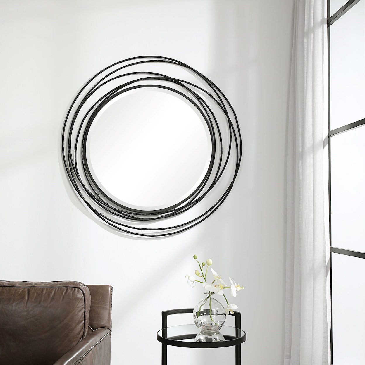 Uttermost Mirrors - Round Whirlwind Black Round Mirror