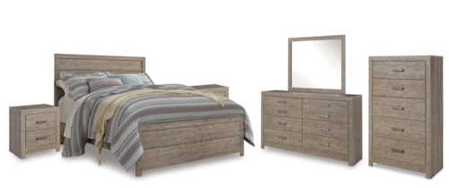 Queen Panel Bed With Dresser And Mirror, Chest And 2 Nightstands
