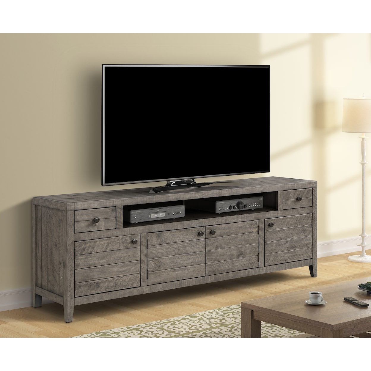 PH Tempe - Grey Stone Transitional TV Console with Wire Management