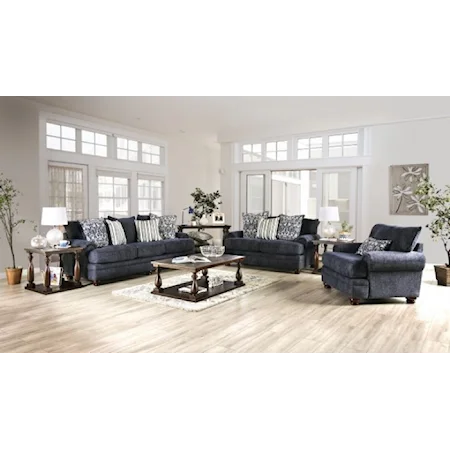 Transitional Sofa and Loveseat with Low Rolled Arms