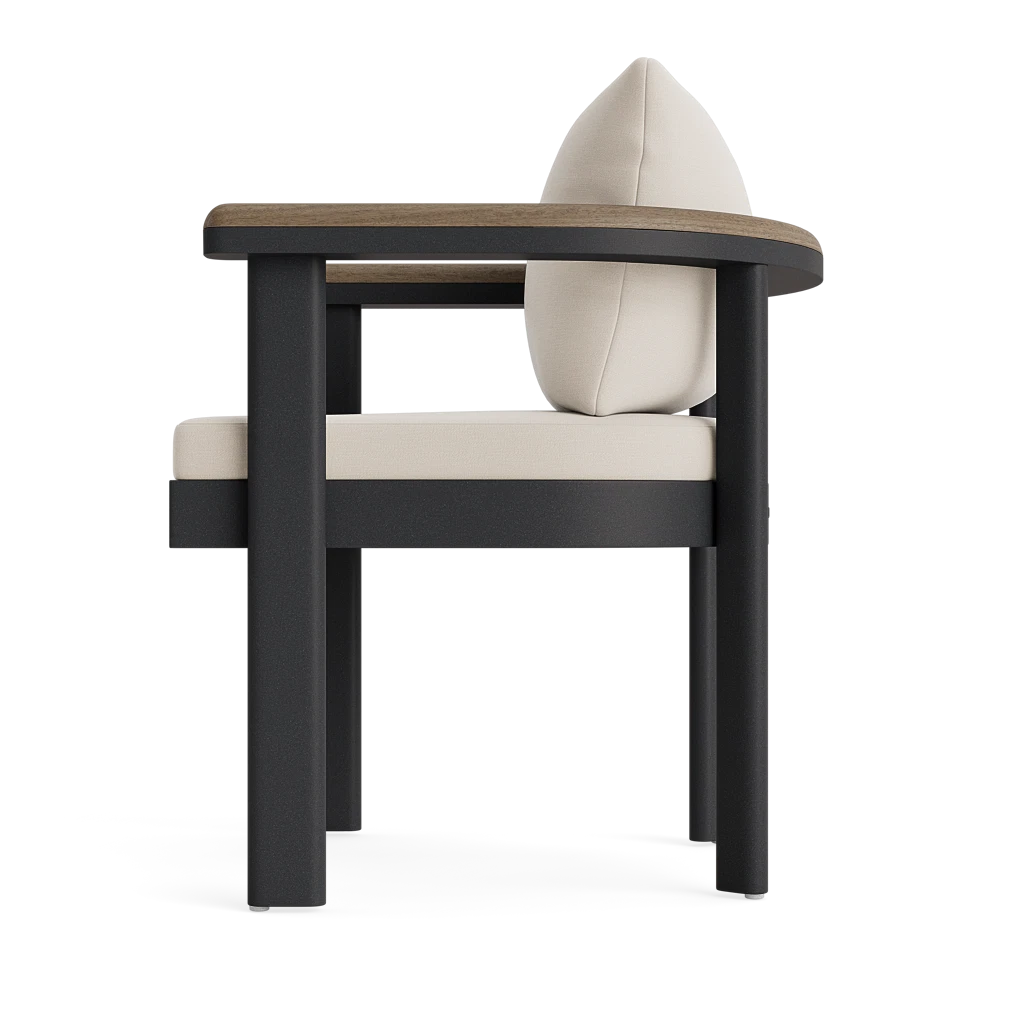 Barrel-Back Dining Chair w/Teak Panel Arms