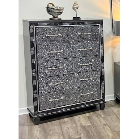 Glam 5-Drawer Bedroom Chest with Chrome Handles