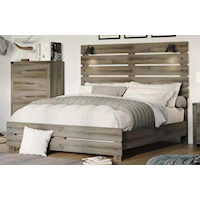 Rustic California King Panel Bed with Built-in Lighting