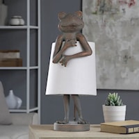 Patina Frog Figure Desk Lamp with Shade Dress