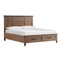 Transitional King Storage Bed with 2 Footboard Drawers