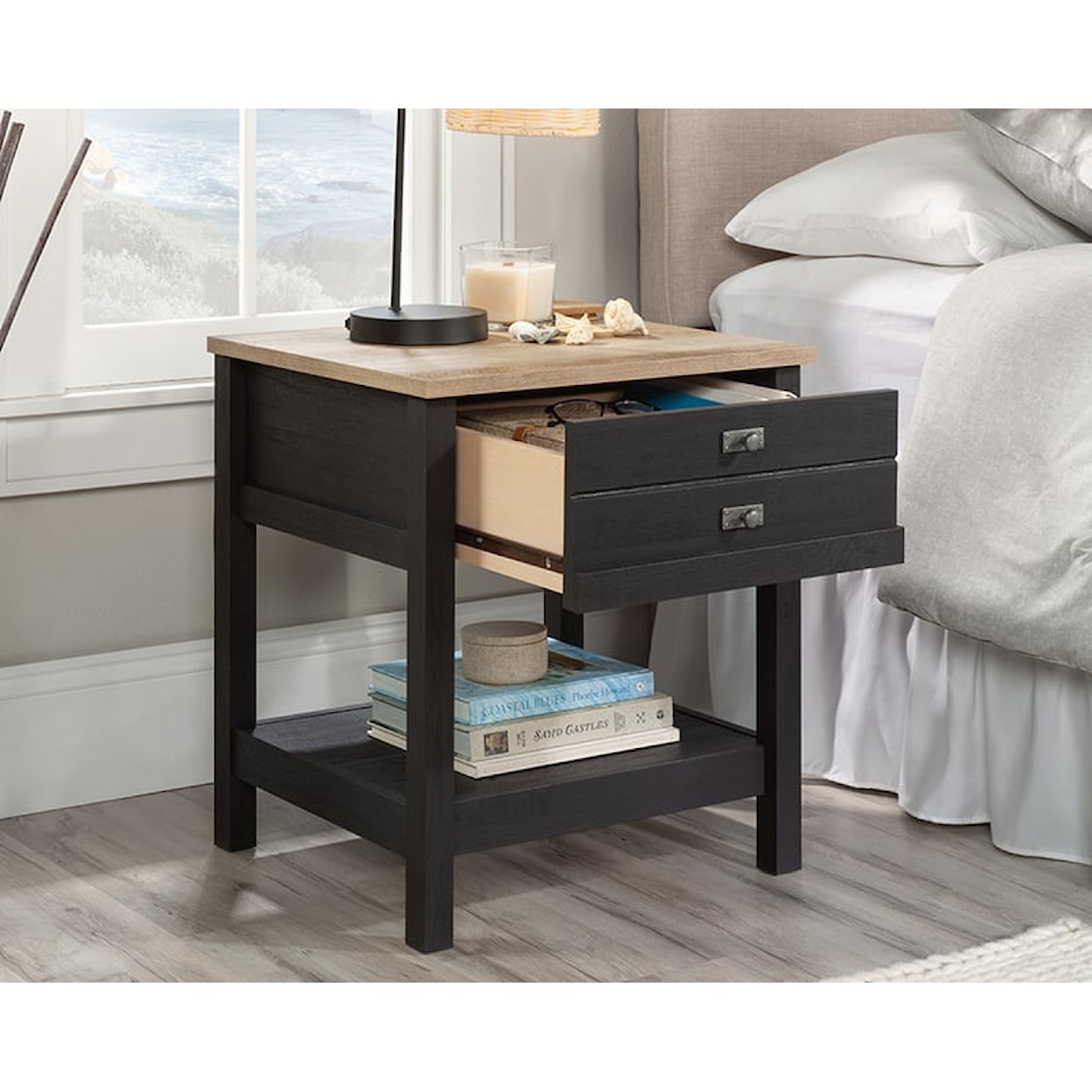 Sauder Cottage Road Nightstand with Lower Storage Shelf