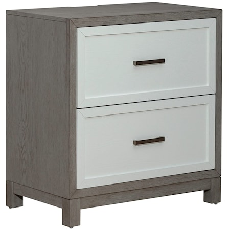 Modern Farmhouse 2-Drawer Nightstand with Charging Station